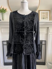 Vintage Y2K Skirt and Top/Blouse Set Sz S Black Velvet Embroidered Whimsigoth