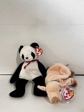 Ty Beanie Babies Fortune Panda Bear & Knuckles The Pig
