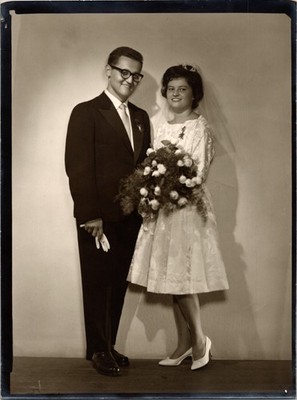 Vintage 1960s Wedding Photo Portrait Couple Groom Bride Sepia Tone Original