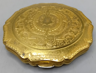 STRATTON GOLD TONE Engraved Mirrored Compact Powder Puff 9cm (Initials 'J P')