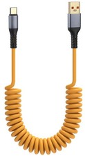 Coiled USB A to C Car Charger Cable for iPhone 16 15 Pro, 5 feet, Yellow
