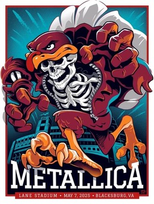 METALLICA POSTER BLACKSBURG VIRGINIA TECH HOKIES 5/7/2025 LANE