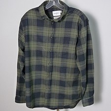 Goodfellow  Co Men's Medium Green Plaid Flannel Shirt Long Sleeve Cotton M