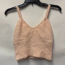 INC Women XS Nude Blush Pink Fuzzy Knit Cropped Tank Top NWT F78