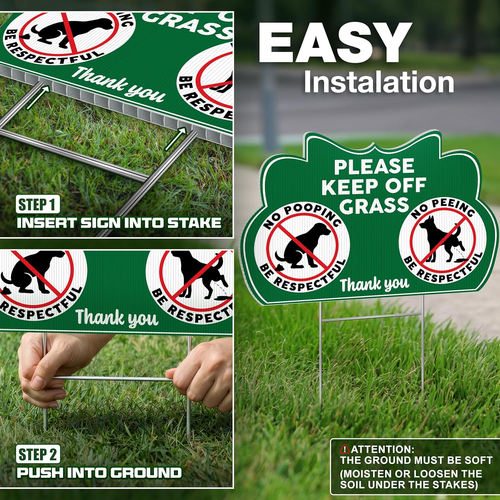 Keep Off Grass Signs for Yard with Stakes, 8 x 12 Inch Double Sided No Dog Poop - Picture 5 of 7