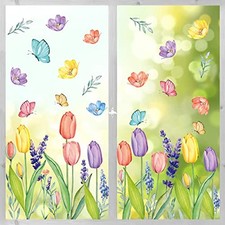 67 PCS Spring Summer Window Cling Sticker, Tulip Butterfly Flower Decal for