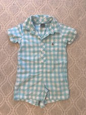 Barboteuse boutonnée col vichy aqua garçon Gap 12-18M