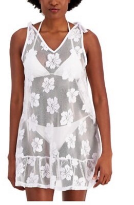 MIKEN Tie-Shoulder Ruffle Swimwear Coverup Dress Size XSmall White Retail $28