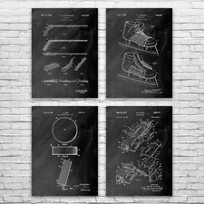 Hockey Patent Wall Art Set of 4 Poster, Canvas or Framed Hockey Art Sports Gifts