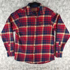 Orvis Men  s Flannel Shirt Red Blue Plaid Button Front Long Sleeve Size S