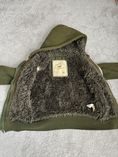 Hollister Hoodie Faux Fur Lined Heavyweight Full Zip Men's XS Green - Picture 3 of 11