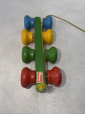 Vintage Wood Troller Pull Toy Catapiller West Germany Walter Spielwaren 