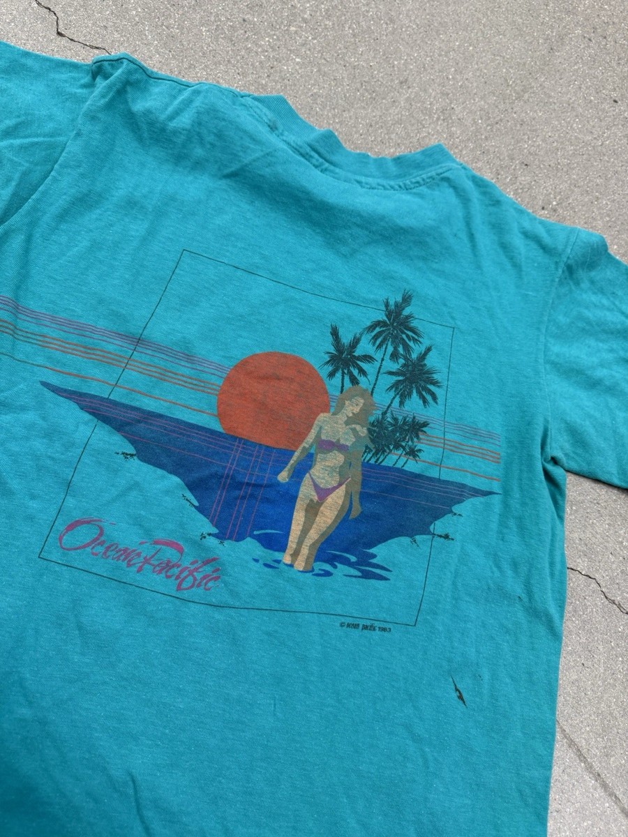 Vintage 80's Ocean Pacific Men's Double Sided Surf Beach Graphic T