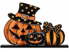 Smile Happy Halloween Wooden Table Decoration, Pumpkin Spooky  Standing Centerp