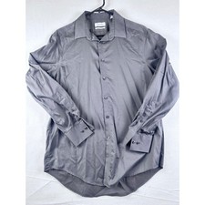 Calvin Klein Mens Gray Non-Iron Slim Fit Dress Shirt 16 32/33 Cotton Long Sleeve