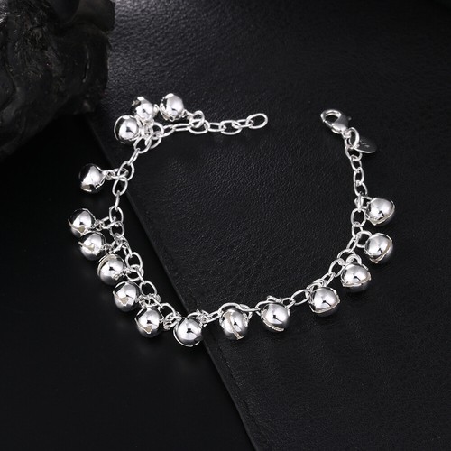1 Piece 925 Silver Bell Pendant Bracelet 8inches Rolo Chain Hand Jewelry - Picture 3 of 8