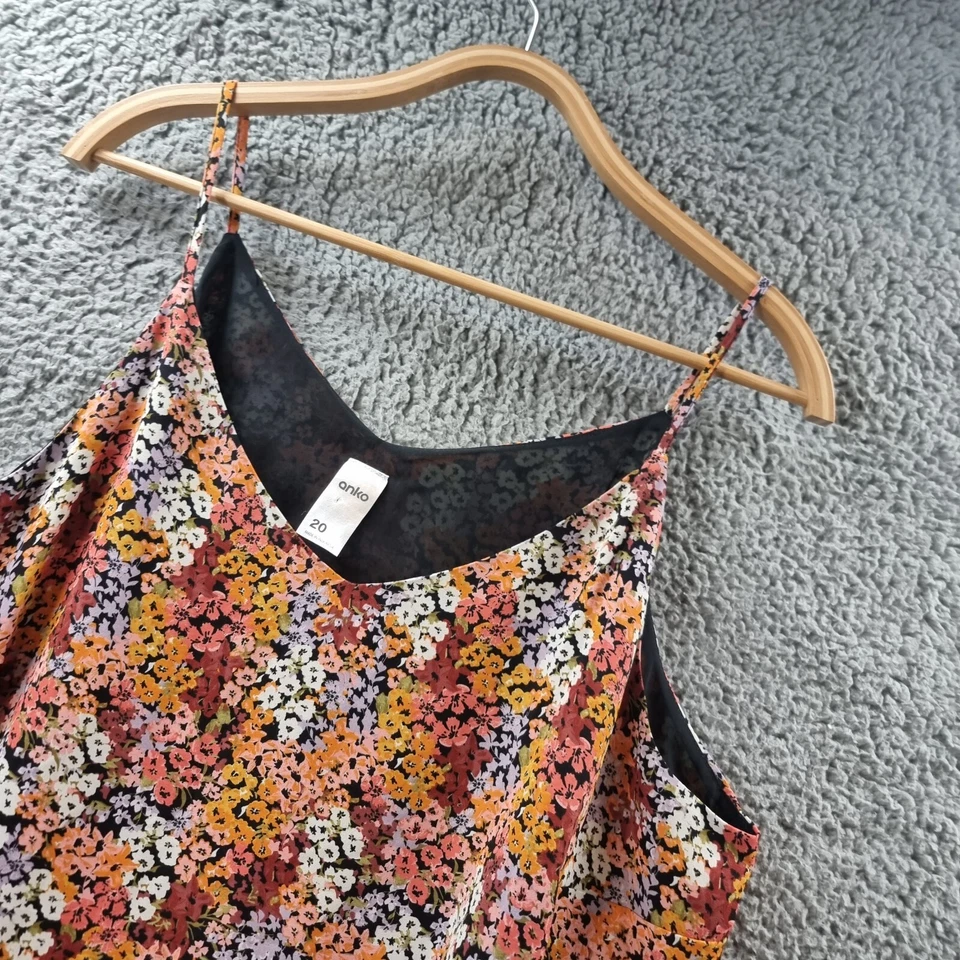 ANKO Womens Tank Top Size 20 Orange Floral Sleeveless V-neck Casual - Image 3 of 4