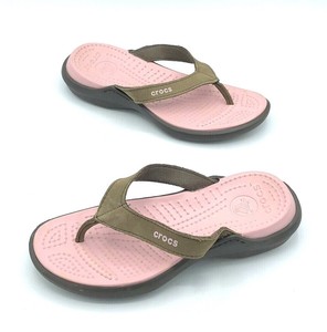 Crocs Womens Rubber Leather Slip On Thong Sandals Brown Pink Size 5 | eBay