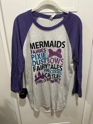 Disney Custom Raglan T Shirt Womens Size Medium Pixie Dust Fairy Tales Princess