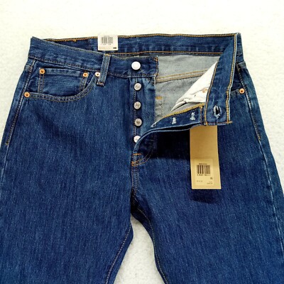 Levis 501 Jeans Mens 31x32 Blue Straight Button Fly Cotton Dark NWT