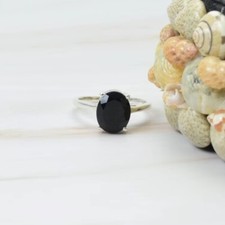 8x10 mm 925 Sterling Silver Black Onyx Solid Stone Handmade Ring Oval shape