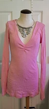 Michael Stars Pink  Cotton Blend Ruched V Neck LS Top ONE SIZE Fits All  USA