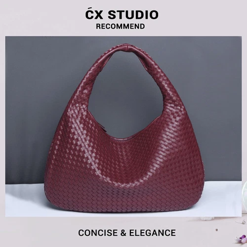Large Capacity Woven Handbag Ladies Hobo Tote Designer Soft Leather Shoulder Bag - Picture 7 of 43