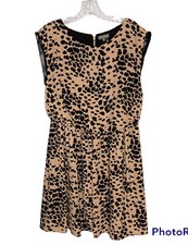 Vince Camuto Dress Leopard Animal Print Lined Sz M Sleeveless Faux Leather Trim