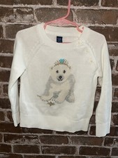 NWT BABY GAP TODDLER GIRLS SWEATER 5 YEARS POLAR BEAR BUTTONS CROWN OFF WHITE