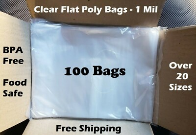 100 - Clear Plastic Bags Open Top Lay Flat 1 Mil Large Small 1Mil Poly Bolsas