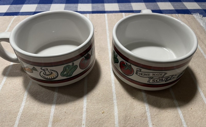 Vintage Houston Harvest "Home Made Soup" Mugs Set of 2 #31923