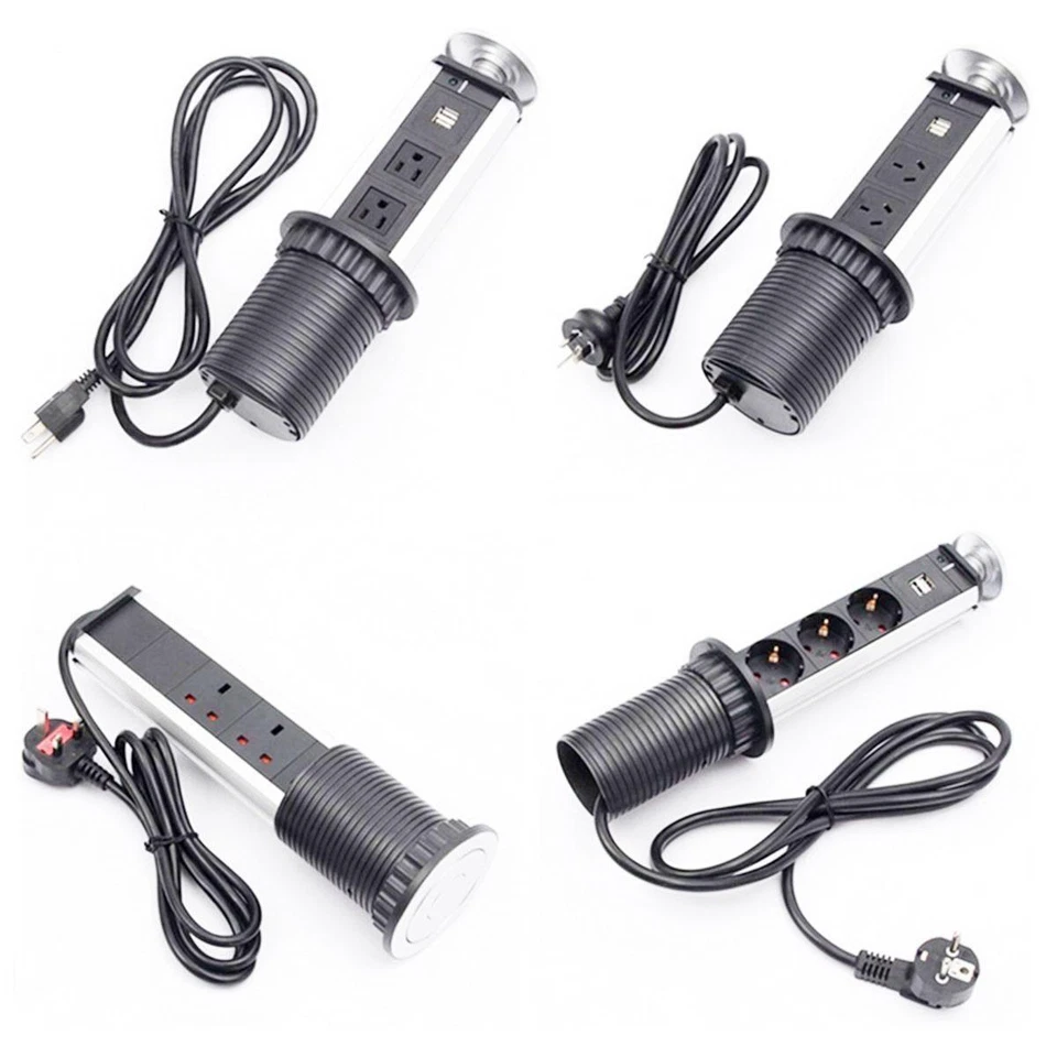 Pull Pop Up Socket 3 Plug 2 USB Hidden Outlet For Desk & Kitchen (US/EU/UK/AU) - Image 3 of 4