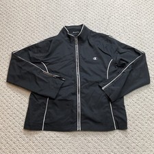 Champion Elite Windbreaker Jacket Womens Medium Black Full Zip Pockets Zip Cuffs