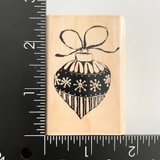 Christmas Ornament Stripe Snowflakes Ribbon Wood Mounted Rubber Stamp