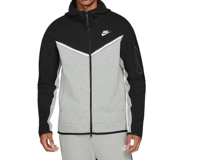 CU4489-016 ФЛИСОВАЯ ТОЛСТОВКА Nike SPORTSWEAR TECH С КАПЮШОНОМ НА МОЛНИИ, черный/серый, хлопок