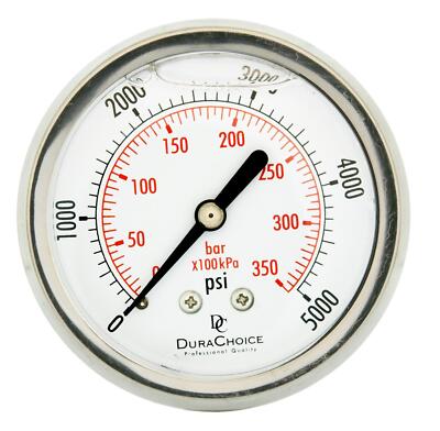 2-1/2'' All Stainless Steel Pressure Gauge - 1/4'' NPT Ctr. Back 5000PSI