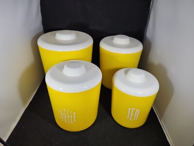 Vintage Loma Fort Worth Yellow & White Plastic Nesting Canister Set Retro MCM
