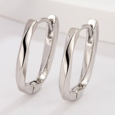 925 Sterling Silver/Gold U Rectangle Twist Hoop Circle Huggie Earrings Girl Gift