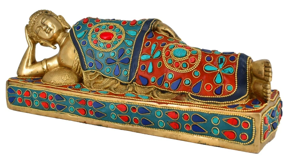 Estátua de Buda Reclinável Baleia Branca 1 Pés Grande | Budismo Bronze Descanso Decoração para Casa - Imagem 3 de 4