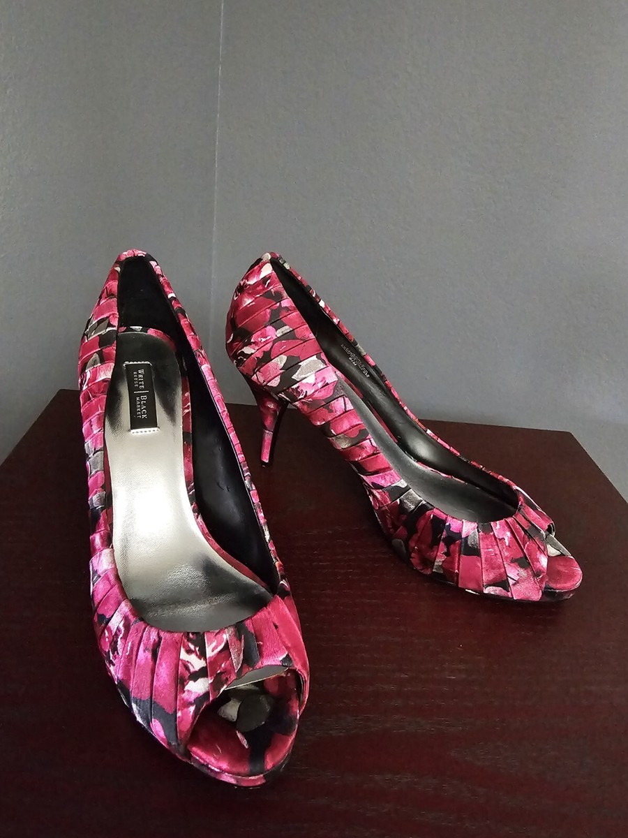 White House Black Market Pink Floral Pump Heels Open Toe Fabric Dressy  New