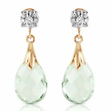6.06 Carat 14K Solid Yellow Gold Stud Gemstone Earrings Diamond  Green Amethyst