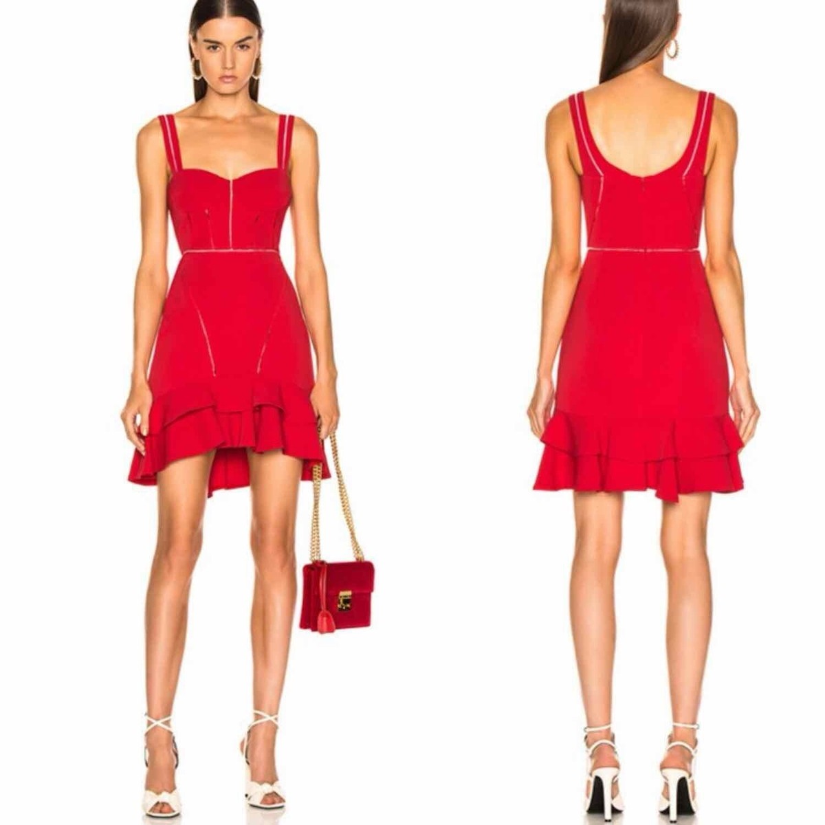 knee length dresses for ladies Jonathan Simkhai Ruffle Hem Mini Corset Dress Red Crepe Combo Size 10 –  Celebrity Owned