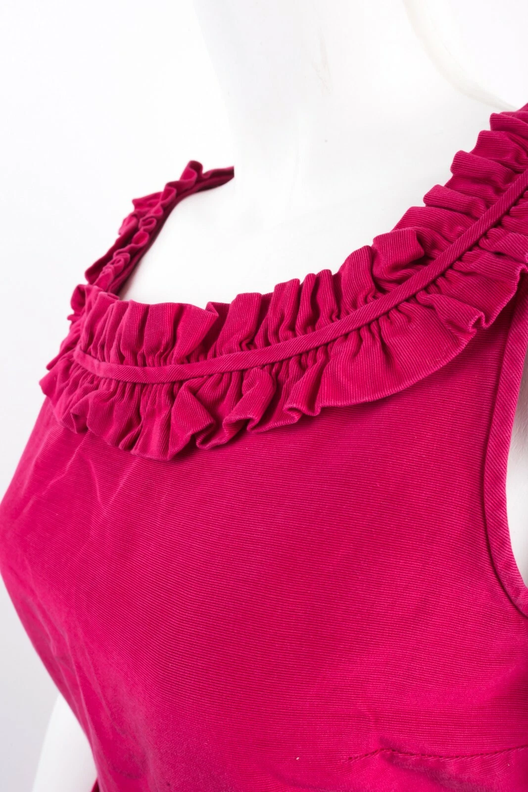 Abito tubino donna Kate Spade seta con volant taglia 6 rosa scuro festa senza maniche