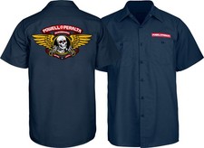 Powell Peralta WINGED RIPPER WORK Skateboard Shirt NAVY