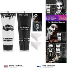 Black White Face Paint Set with 2 Sponges Water Based Adults Kids Clown Skull