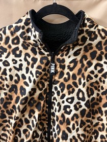 PINK Victoria's Secret Reversible Sherpa Jacket Leopard Print Black Small