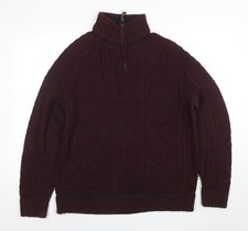 Matalan Herren braun Zopfmuster 1/4 Rei&szlig;verschluss Pullover Medium