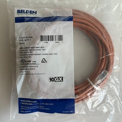 New Belden CA21101030 CAT6a Ethernet Patch Cable Brown, 30ft