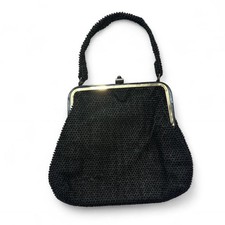 Vintage 1950s - 1960s Corde Bead by Lumured Black Beaded Purse Evening Bag