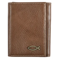 Genuine Premium 100% Full Grain Leather RFID Blocking Trifold Wallet with Jesus